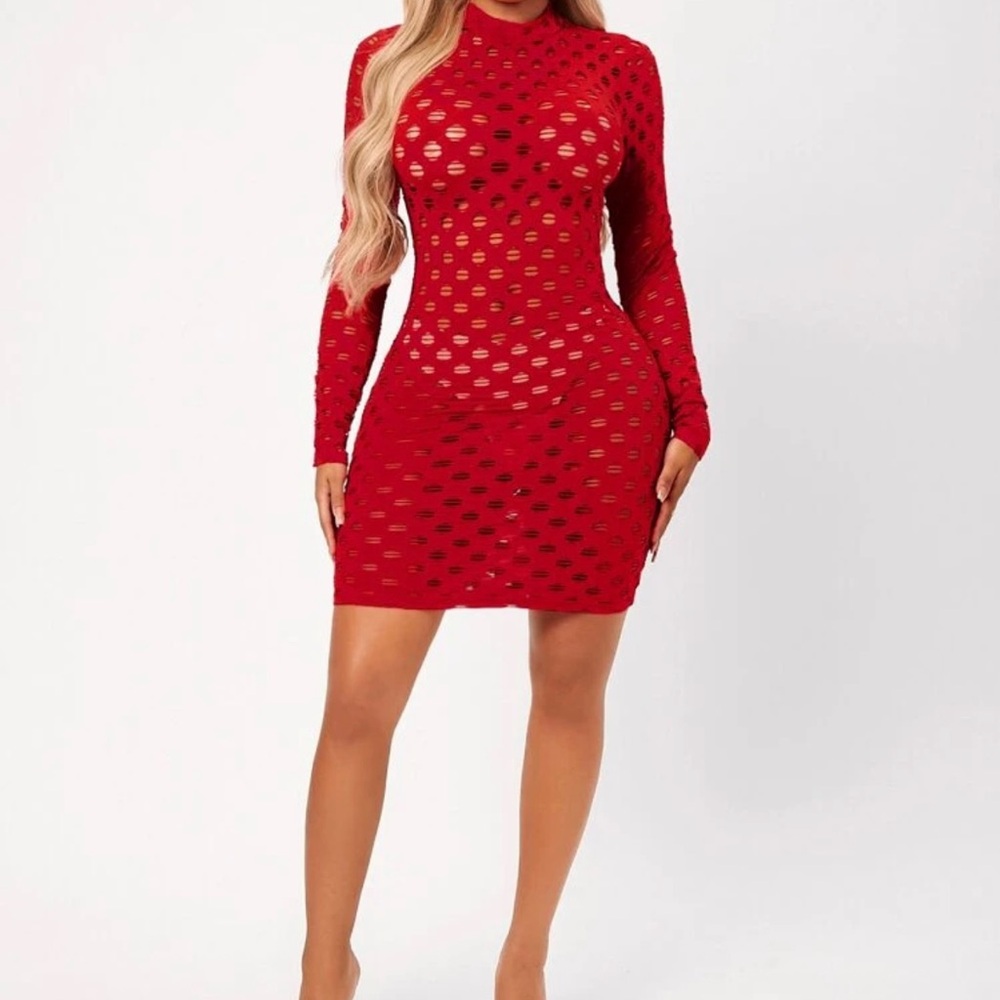 SHEIN Bold Red Long Sleeve Dress